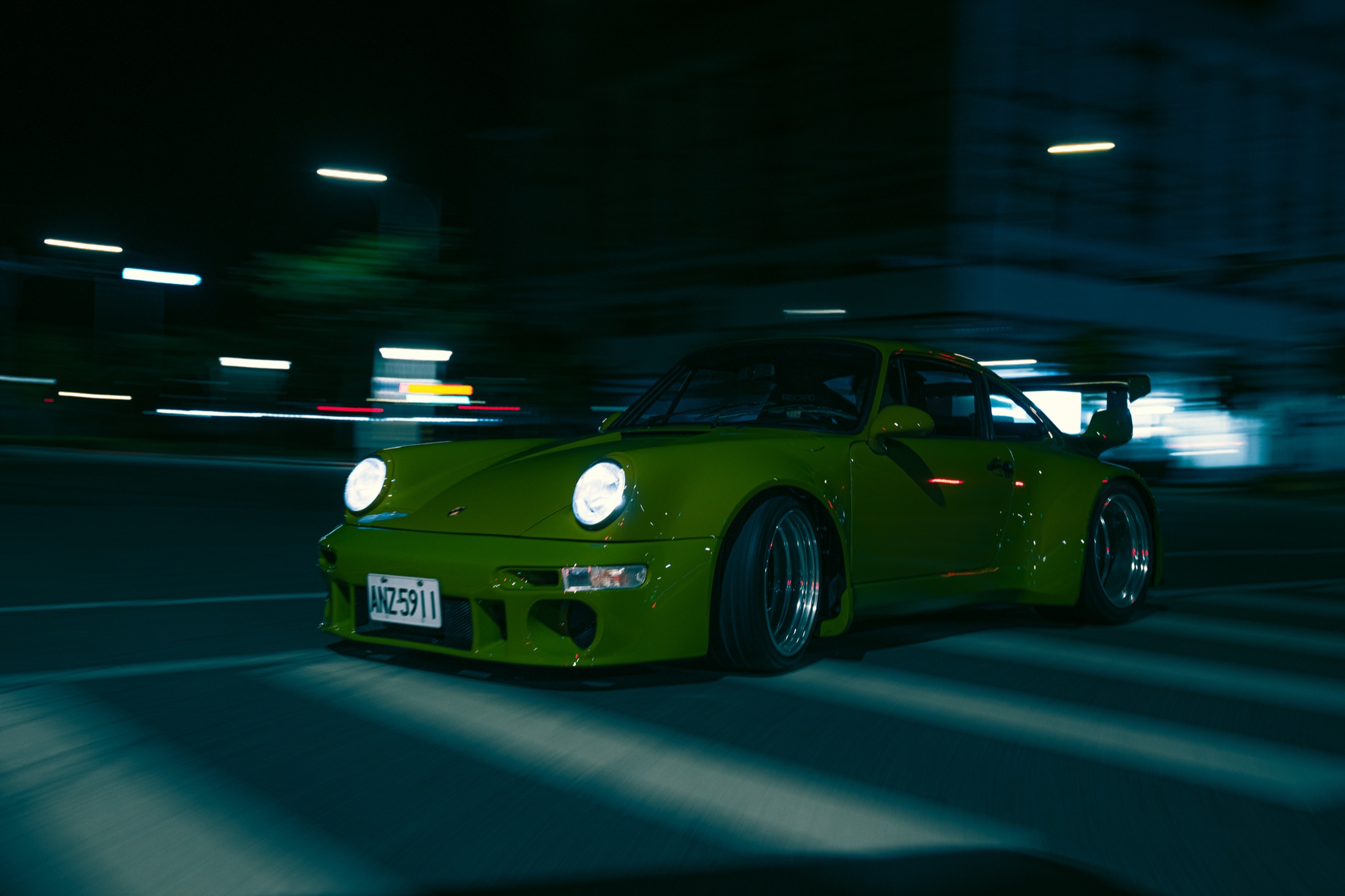 Cinematic automotive video, night motion shot